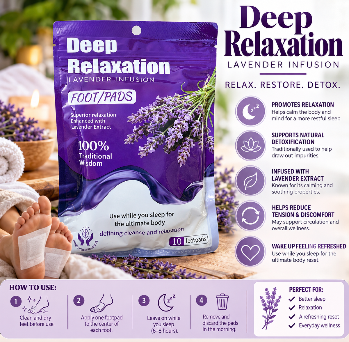 Lavender infused foot pads
